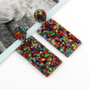 Sparkle Star Confetti Acrylic Drop Earrings